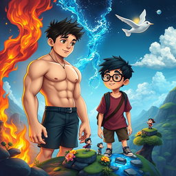 Two teenage boys in a mystical, colorful, and animated fantasy world