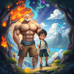 Two teenage boys in a mystical, colorful, and animated fantasy world