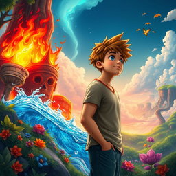 Two teenage boys looking into the distance in a mystical, colorful, and animated fantasy world