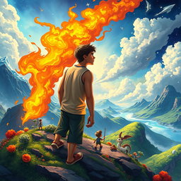 A long book cover featuring two teenage boys looking into the distance in a mystical, colorful, and animated fantasy world