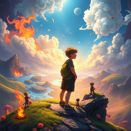 A long book cover featuring two teenage boys looking into the distance in a mystical, colorful, and animated fantasy world