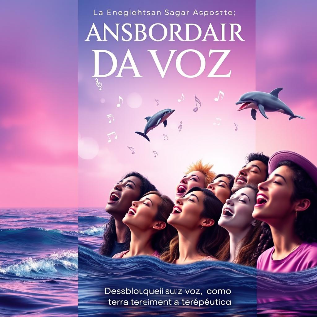 A realistic and inspiring book cover design titled 'TRANSBORDAR DA VOZ' with the subtitle 'Desbloqueie sua voz como ferramenta terapêutica'