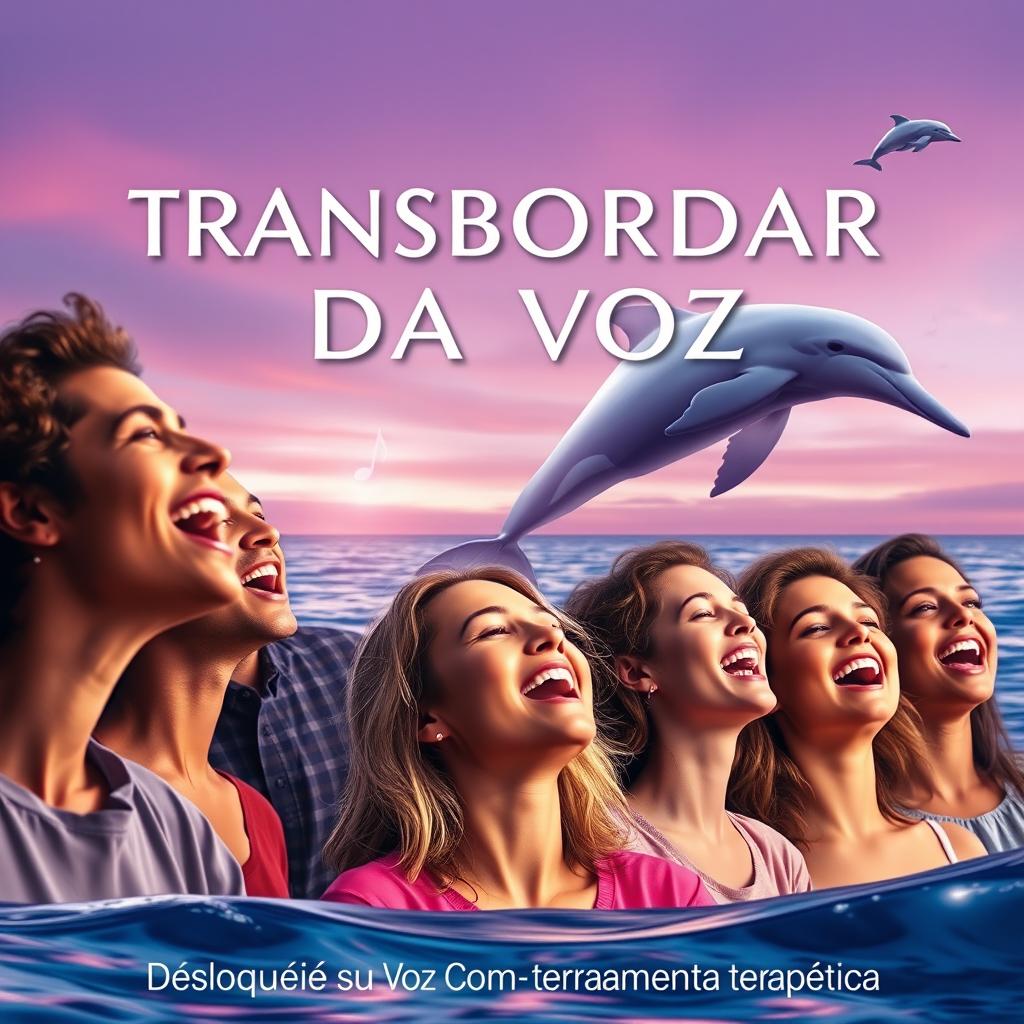 A realistic and inspiring book cover for "TRANSBORDAR DA VOZ" with the subtitle "Desbloqueie sua voz como ferramenta terapêutica"