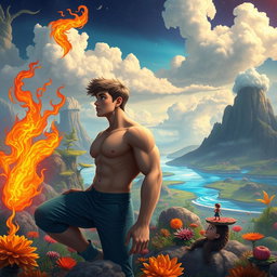 Two teenage boys looking into the distance, set in a mystical, colorful, and animated fantasy world