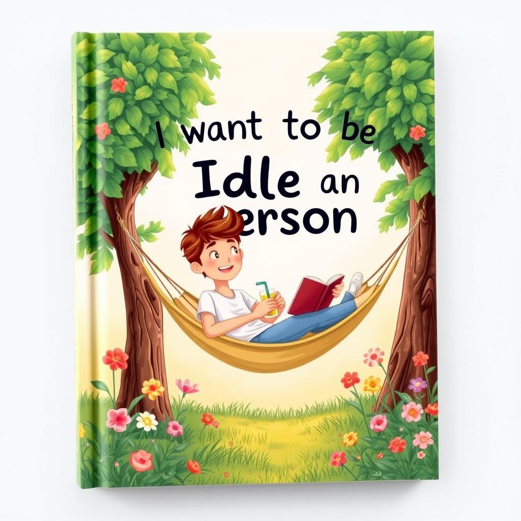 A captivating book cover for 'I Want To Be An Idle Person', featuring a serene and relaxed atmosphere