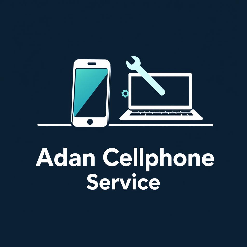 A professional and modern logo design for 'Adan Cellphone Repair Service', inspired by similar shops that repair computers and laptops