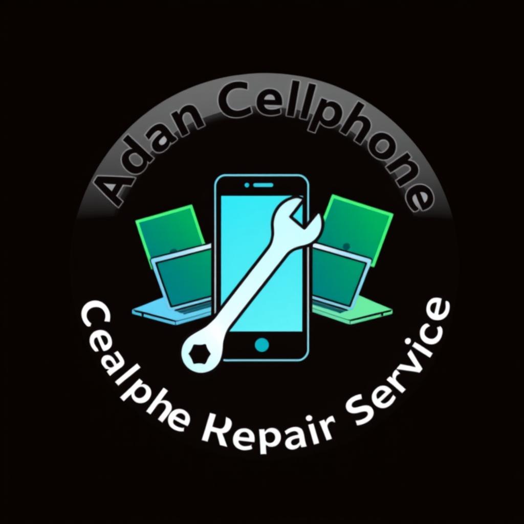 A round logo design for 'Adan Cellphone Repair Service', inspired by the aesthetics of cellphone and laptop repair shops