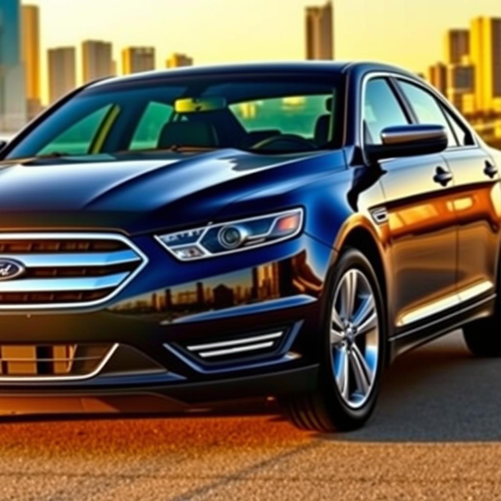 A sleek and modern Ford Taurus car featuring an aerodynamic design, showcasing its elegant curves and bold front grille