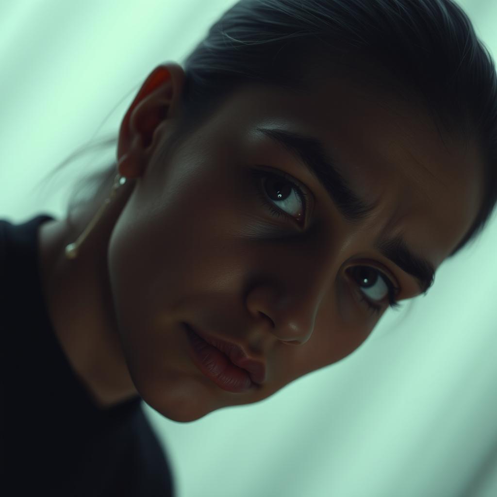 A portrait of a person expressing deep sadness, featuring a somber expression and flowing tears down their cheeks