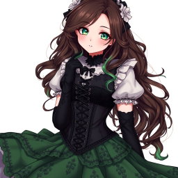 A captivating gothic Victorian maiden anime girl characterized by her voluptuous figure, dressed in a tightly laced black corset that elegantly layers over a white bodice or chemisette