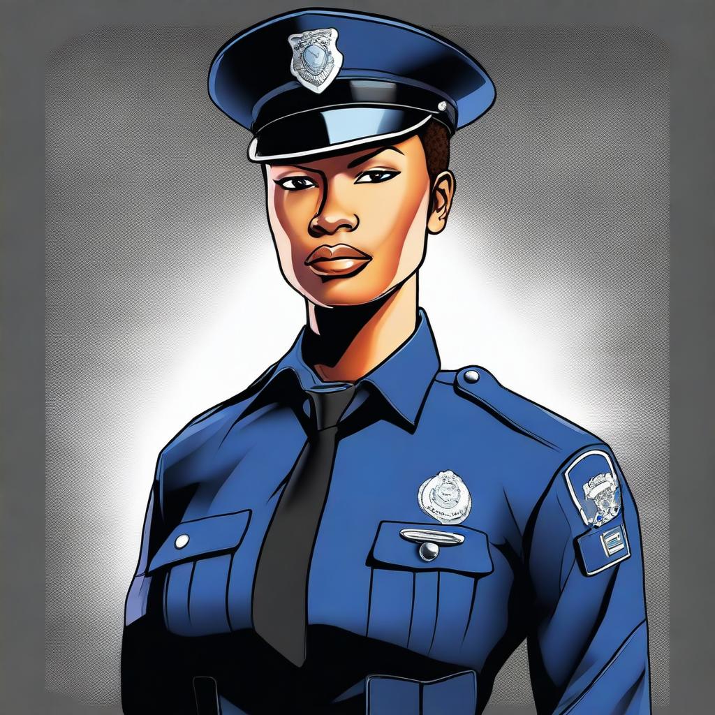 This is a digital art image of a strong, imposing policewoman