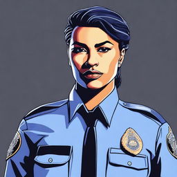 This is a digital art image of a strong, imposing policewoman