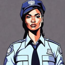 This is a digital art image of a strong, imposing policewoman