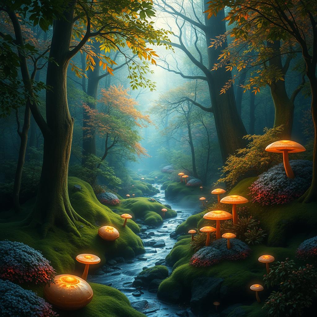 A magical forest filled with enchanting flora and a mystical atmosphere