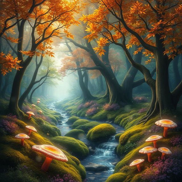 A magical forest filled with enchanting flora and a mystical atmosphere