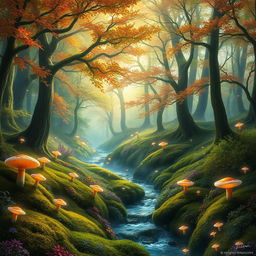 A magical forest filled with enchanting flora and a mystical atmosphere