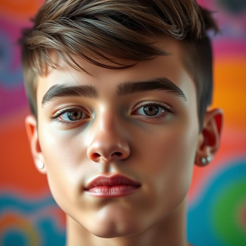 A close-up portrait of a young adult with a stylish eyebrow piercing on the right eyebrow