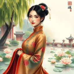 A beautiful artistic rendering of the famous Chinese actress Zhao Yazhi, showcasing her refined features and timeless elegance