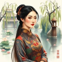 A beautiful artistic rendering of the famous Chinese actress Zhao Yazhi, showcasing her refined features and timeless elegance