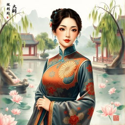 A beautiful artistic rendering of the famous Chinese actress Zhao Yazhi, showcasing her refined features and timeless elegance