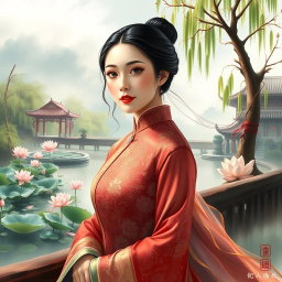A beautiful artistic rendering of the famous Chinese actress Zhao Yazhi, showcasing her refined features and timeless elegance