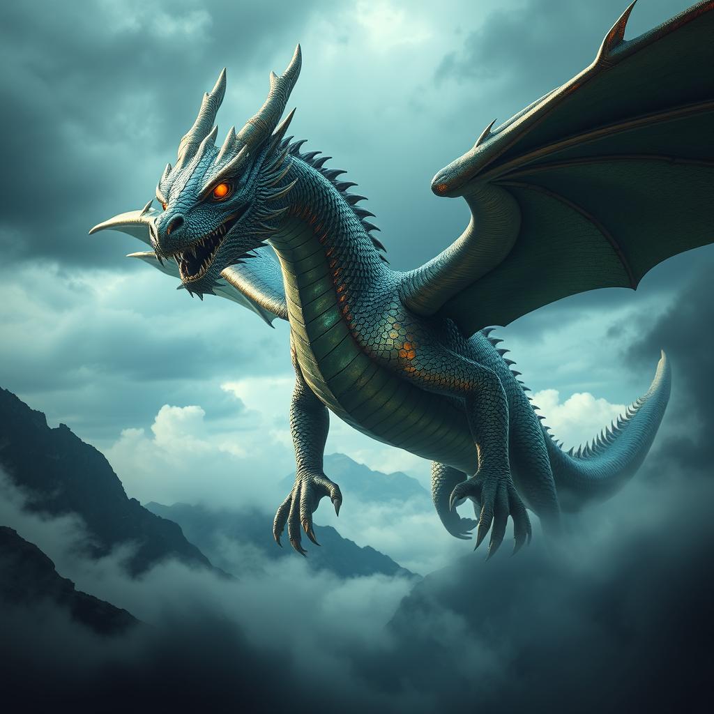 A majestic dragon with a single magnificent head, instead of the traditional seven heads