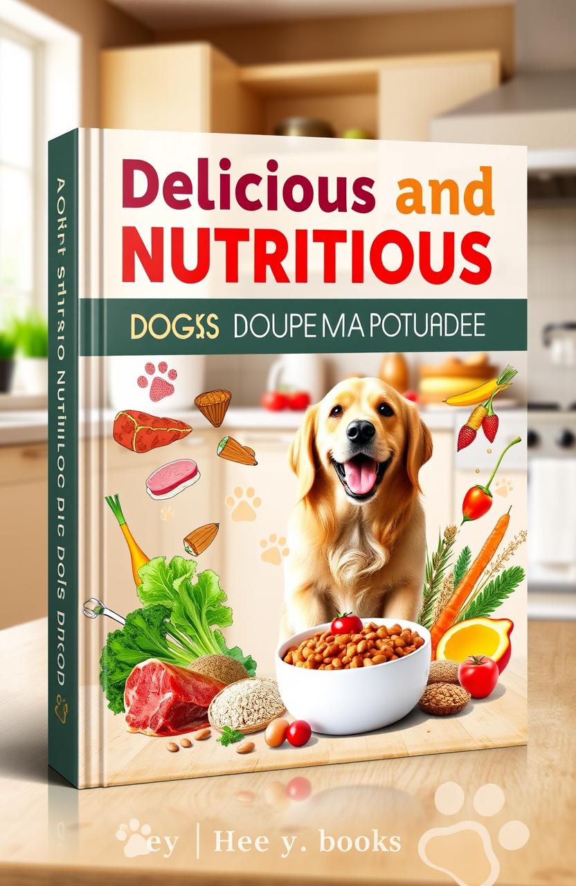 A beautifully designed cover for a pet food book dedicated to dogs