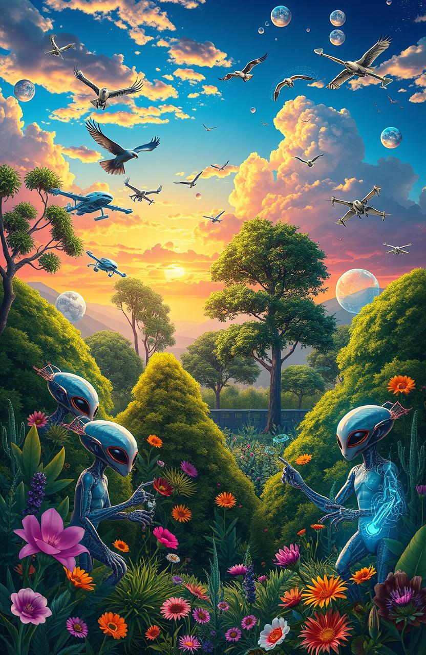 A stunning illustration depicting the harmony between nature and technology in a digital world