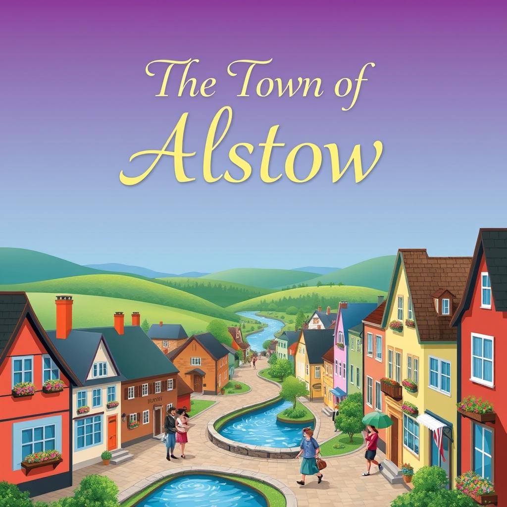 The cover design for the novel "The Town of Alstow" featuring a picturesque small town scene