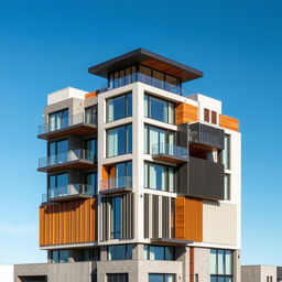 An architectural visual showcasing a modern building design that expertly balances symmetry and asymmetry to create character