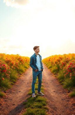 A person standing at a crossroad in a beautiful, serene landscape, symbolizing a fresh start in life