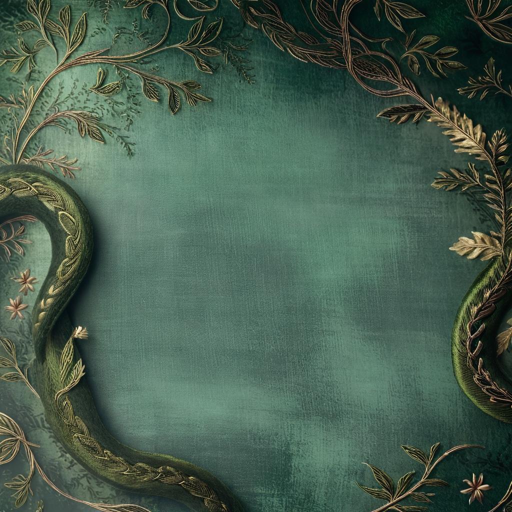 Enchanting Tapestry: Intricate Green Snake & Floral Patterns