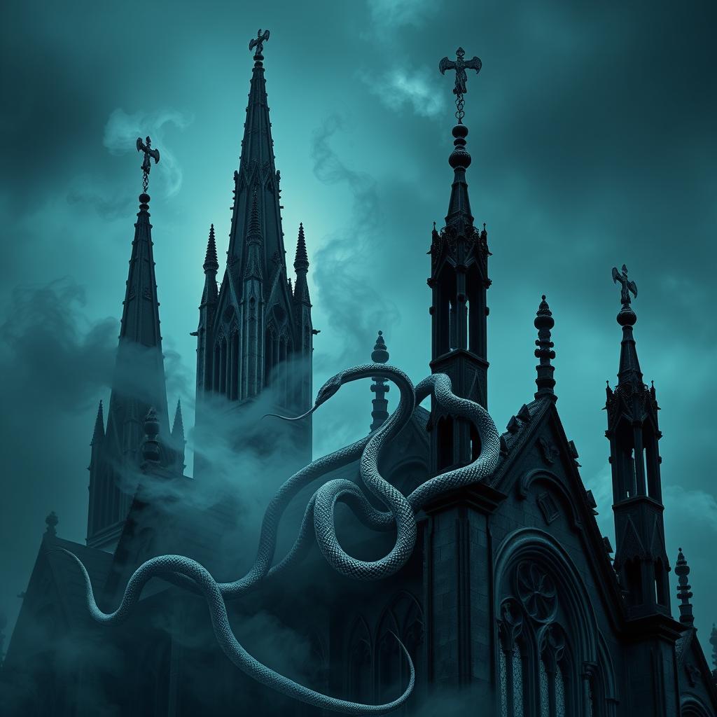 A stunning wallpaper design that combines ethereal noir elements with gothic architecture