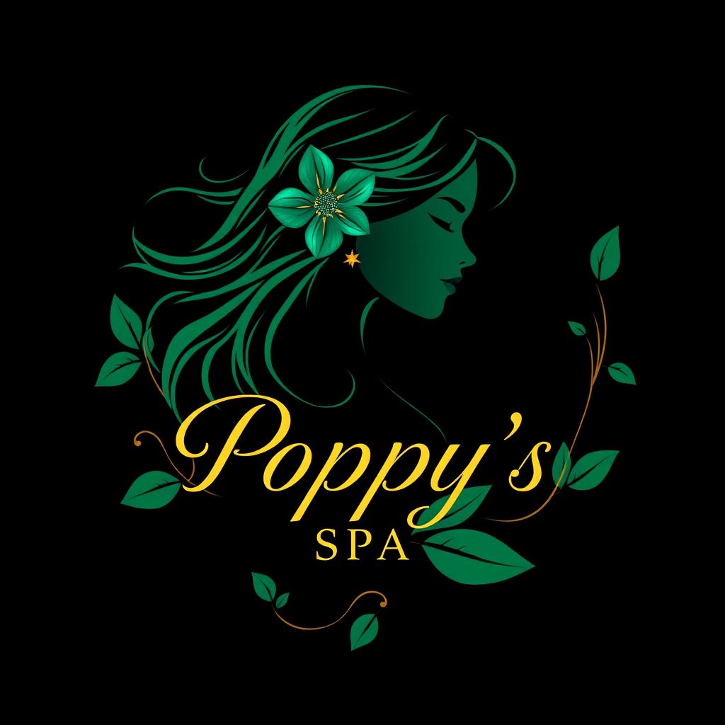 An elegant and luxurious logo picture for a spa salon named "Poppy's Spa" set in Bali