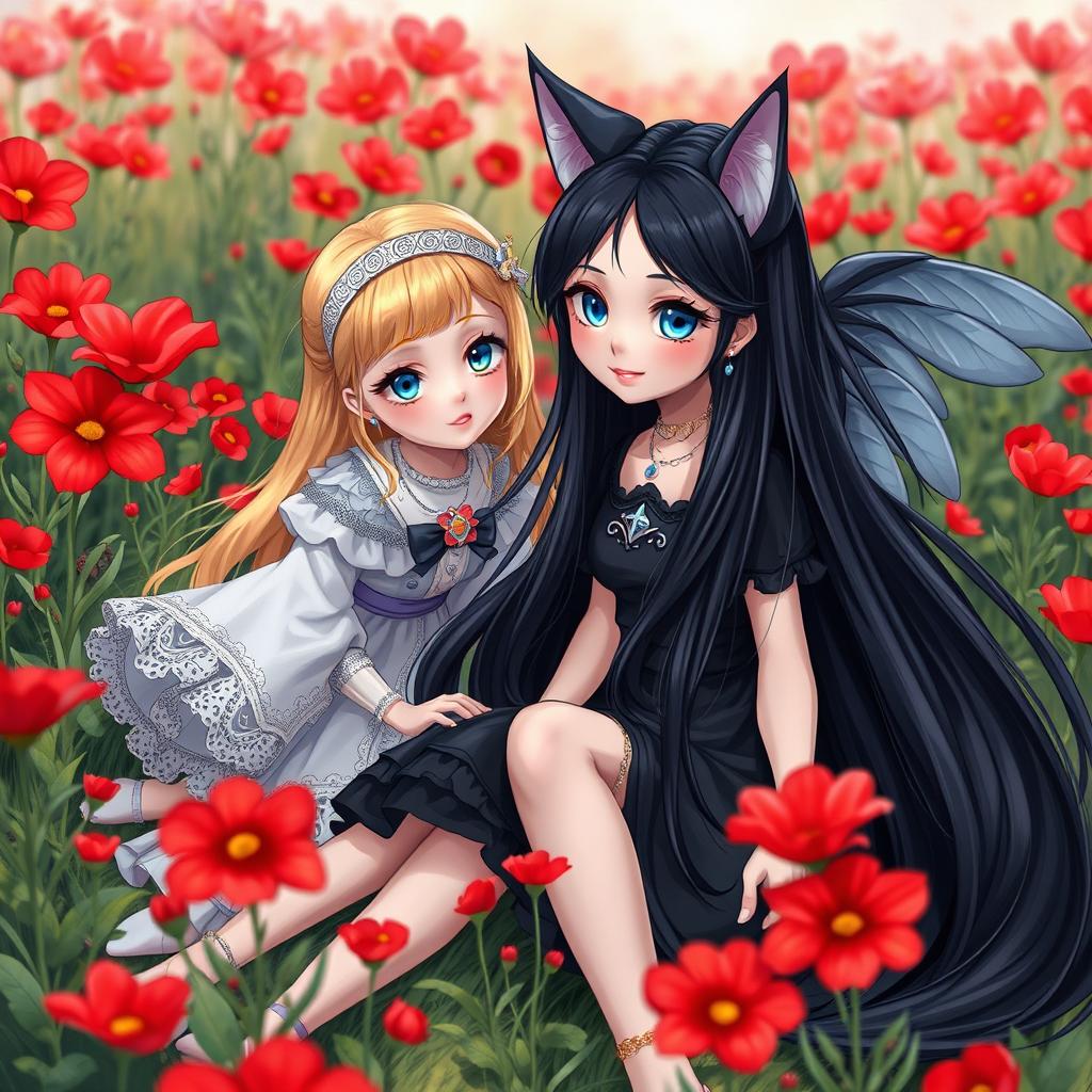 Rosbud is a captivating princess with striking blue eyes and very long black hair