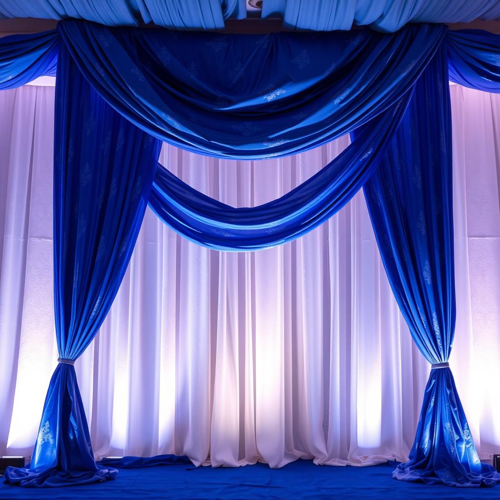 A beautifully arranged scene featuring a long, flowing fabric draping elegantly from the ceiling to the floor, creating a soft and inviting atmosphere