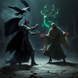 A thrilling and unsettling scene depicting a fierce battle between a vampire gladiator and a human monk gladiator, each wielding elemental powers