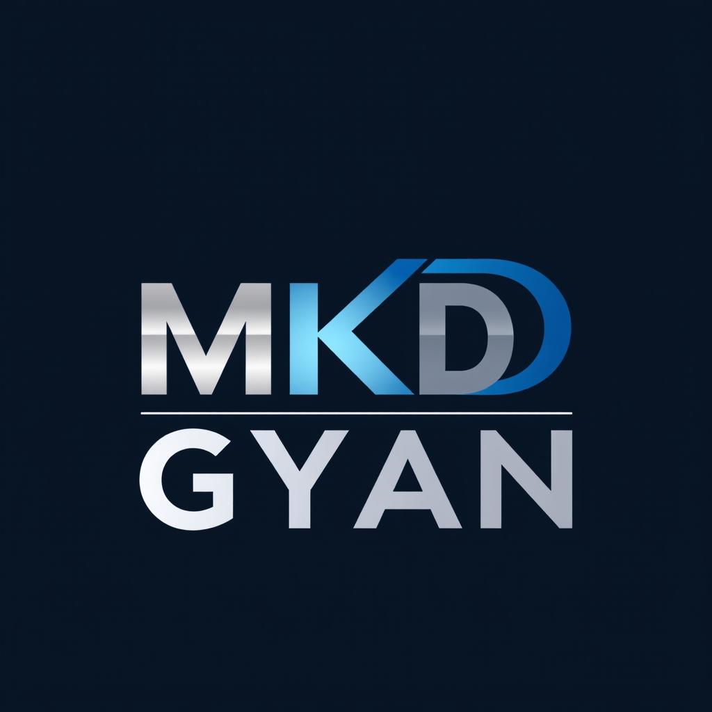 A sleek and modern logo design featuring the text 'MKD GYAN' prominently displayed