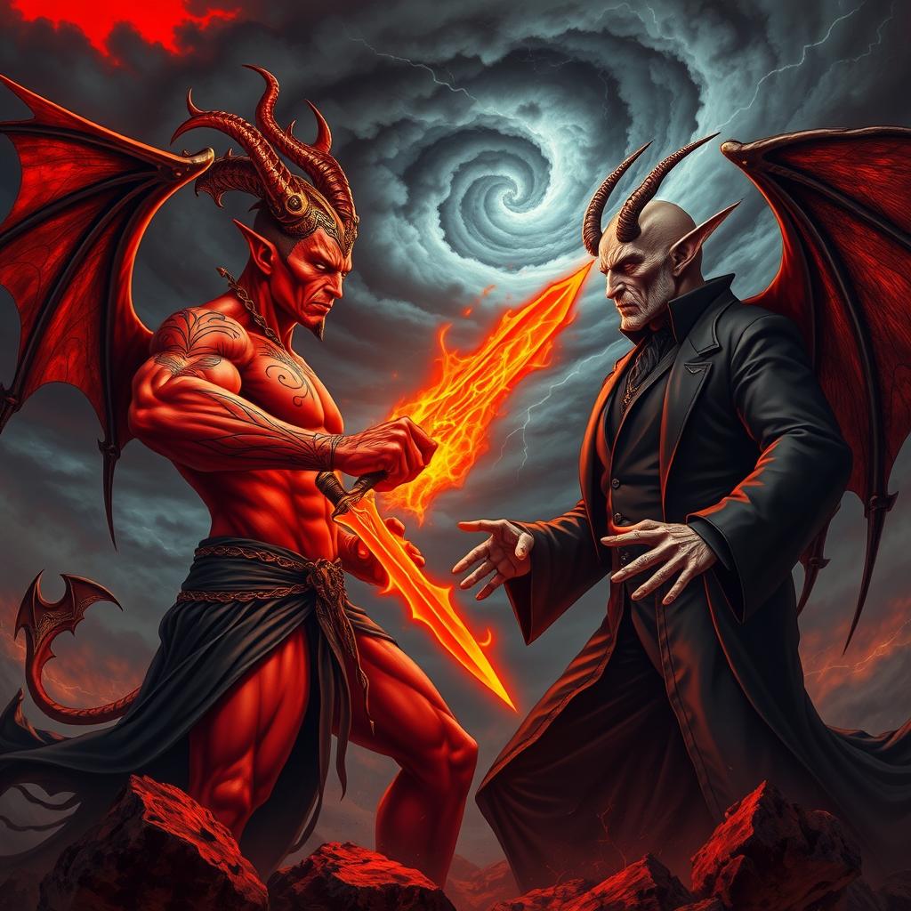 A dramatic showdown between two powerful figures: El Diablo and Mephistopheles