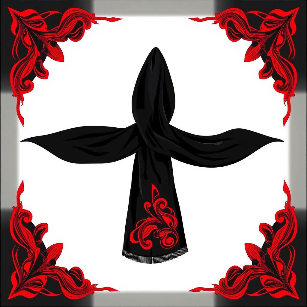 A square scarf design measuring 150cm, featuring a deep black background that exudes elegance and sophistication