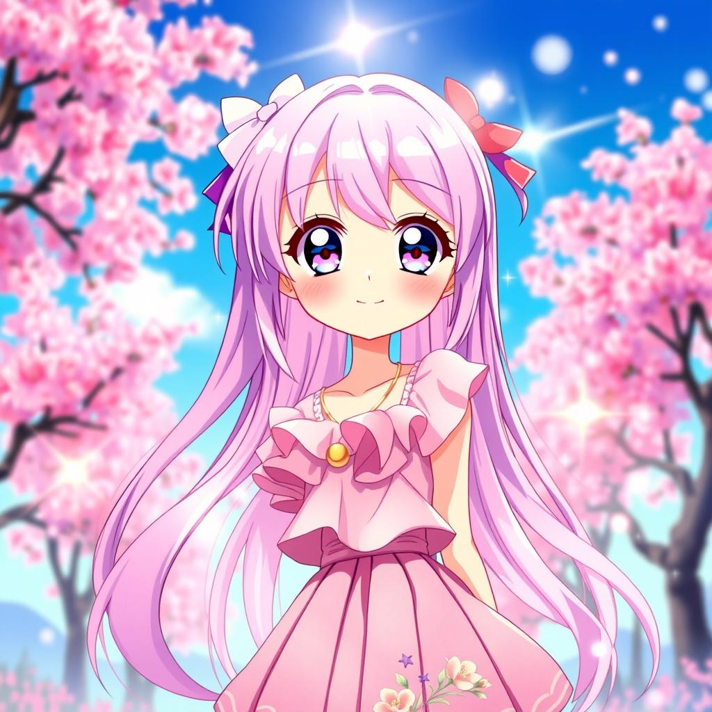 A vibrant and colorful anime girl character with big expressive eyes and a playful smile