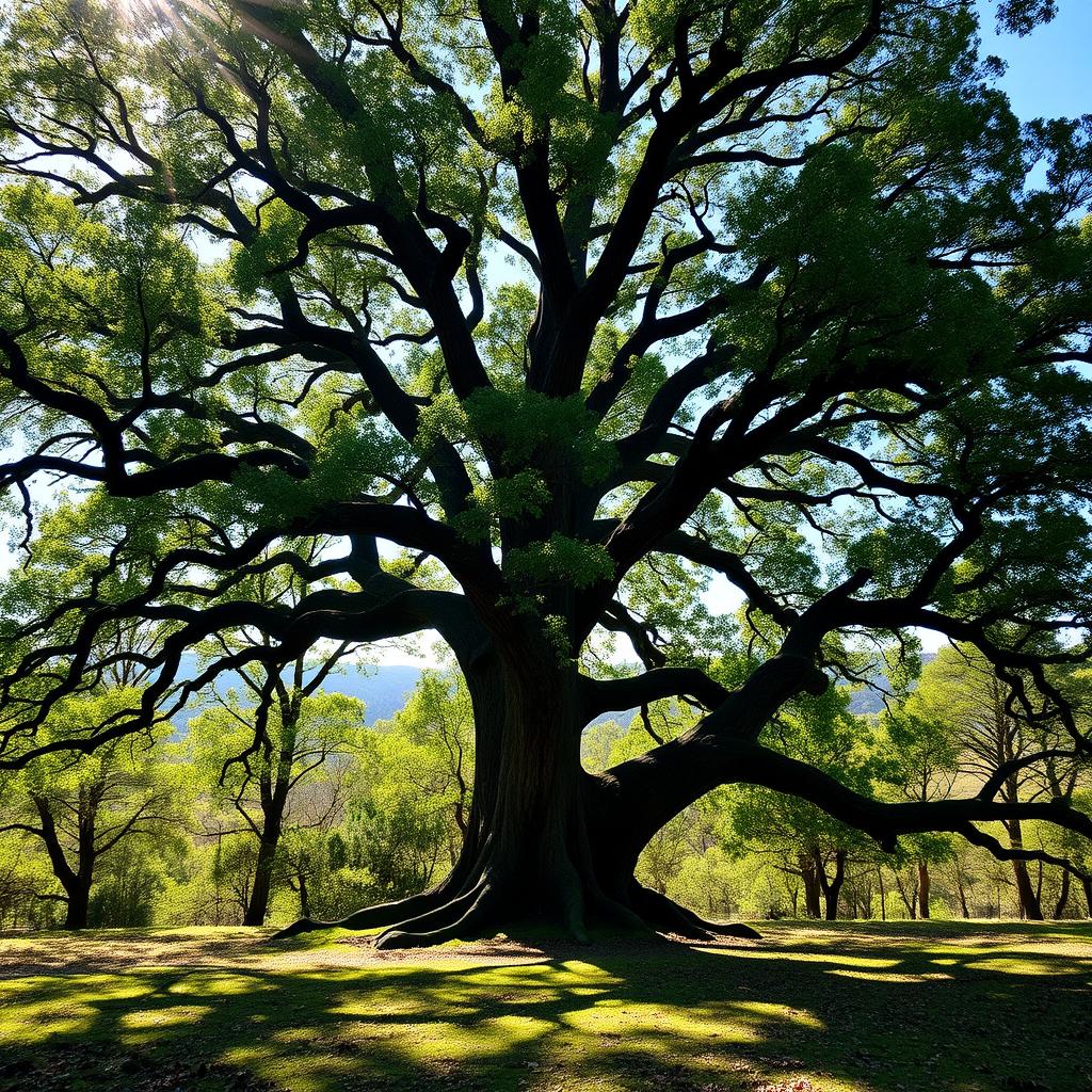 Majestic Oak Tree in a Tranquil Forest - A Serene Nature Experience