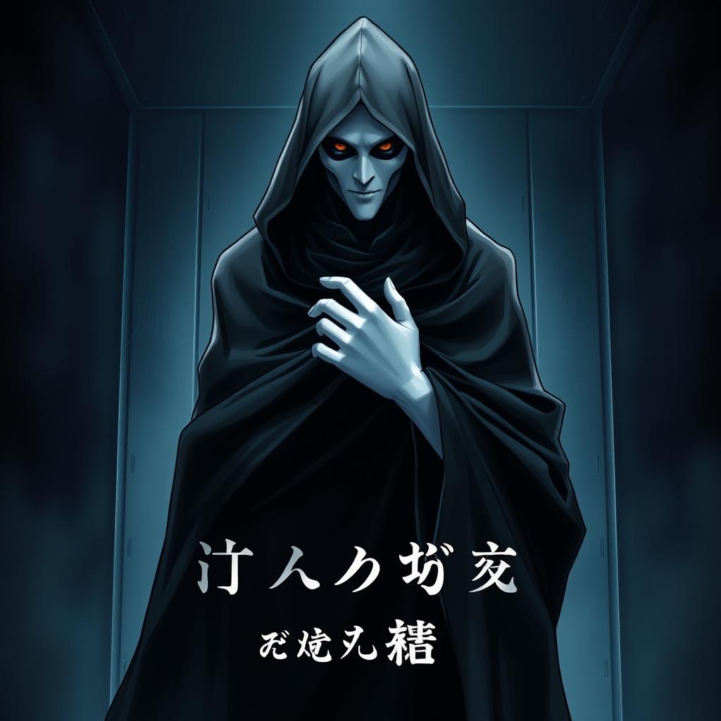 A light novel cover featuring a tall, ominous figure dressed in a flowing black hooded cloak