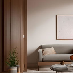 A cozy interior house mockup of a living room wall, showcasing modern apartment interior design with warm, inviting tones, and trendy decor.