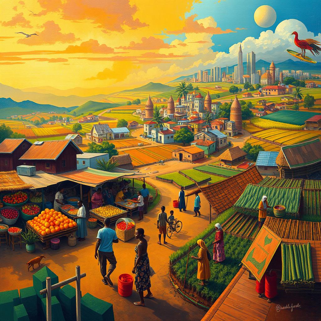 An abstract representation of a vibrant and dynamic Global South, showcasing the rich cultural diversity and economic growth in regions like Africa, Latin America, and Southeast Asia