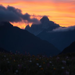 A visually striking image depicting the theme of contrast, featuring a vibrant and colorful sunrise over a dark, shadowy mountain range