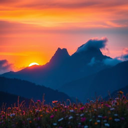 A visually striking image depicting the theme of contrast, featuring a vibrant and colorful sunrise over a dark, shadowy mountain range