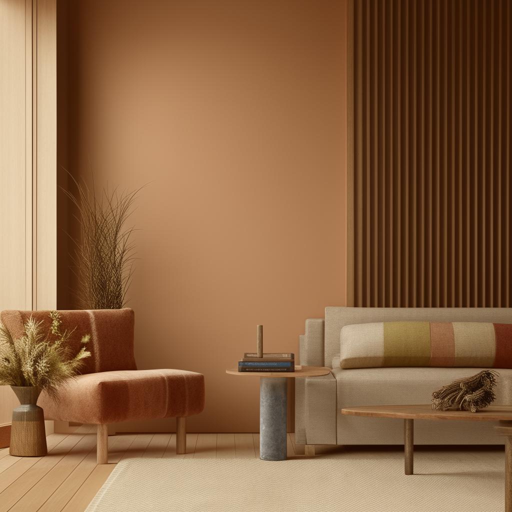 A cozy interior house mockup of a living room wall, showcasing modern apartment interior design with warm, inviting tones, and trendy decor.