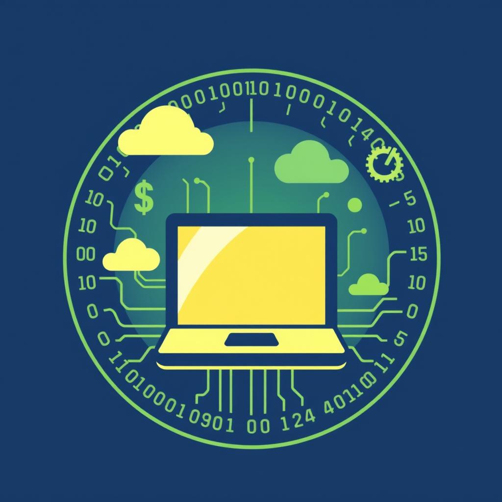 A modern logo design for a computer science subject, featuring a stylized computer or laptop in the center