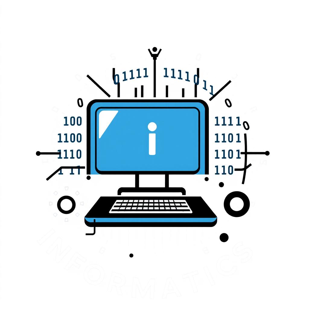 A logo design for the subject of Informatics, featuring a stylized computer as the central element